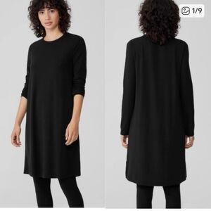 Eileen Fisher Classic Black Long Sleeve Dress, Size Small